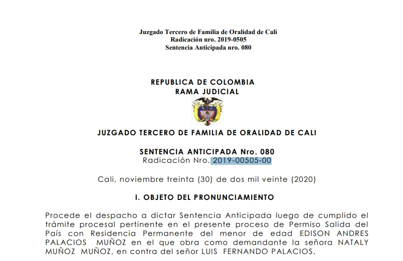 SENTENCIA ANTICIPADA 080: permiso judicial para residencia permanente de menor en el exterior